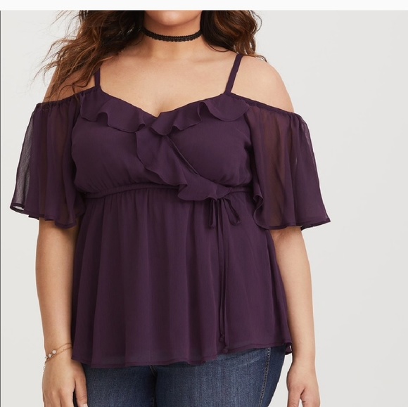 torrid Tops - Torrid purple chiffon off shoulder blouse